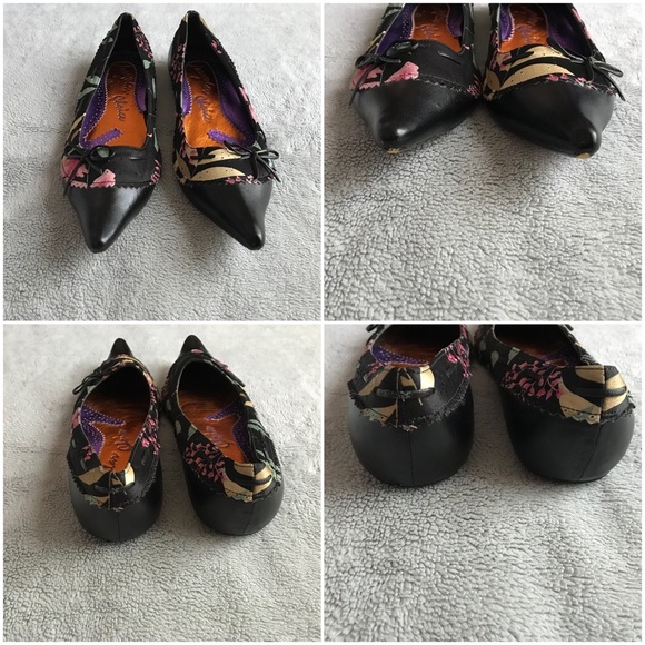 Irregular Choice Black Pointed Toe Floral Bow Flat - Picture 3 of 12